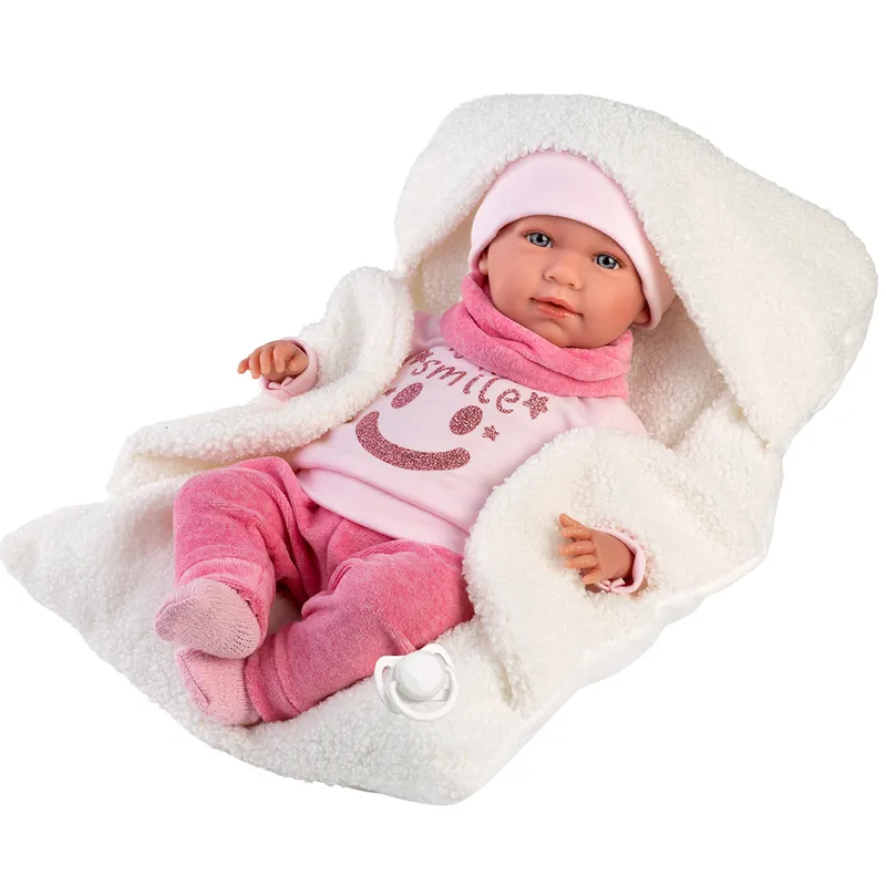 Rendeld meg most Llorens Mimi 42cm-es síró baba fehér hordozóval