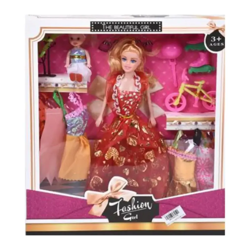 Fashion Girl Baba és gyermek baba szett kerékpárral és kiegészítőkkel 28cm-es Korlátozott ajánlat