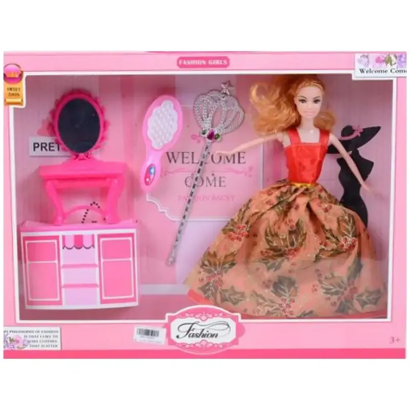 Fashion Girl Divat baba készlet sminkasztallal és fésűvel 30cm-es Azonnali szállítás