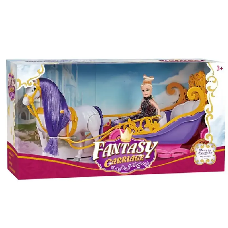 Fantasy Carriage Mesés nyitott hintó lóval és babával Biztonságos fizetés