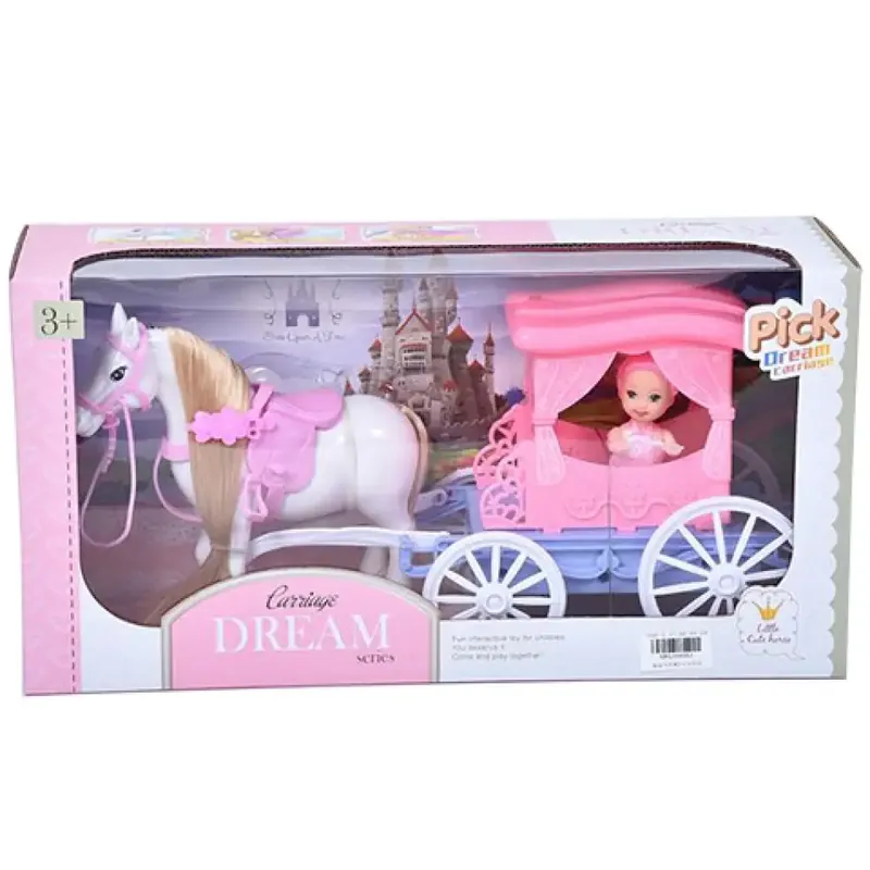 Álom hintó szett lóval és 7,5cm-es babával pink színben Árengedmény