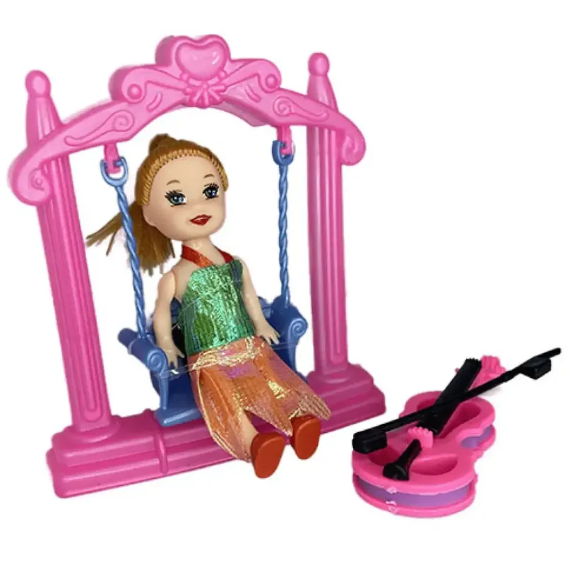 Csak ma Katie Sandra baba pink hintával és hegedűvel 10cm