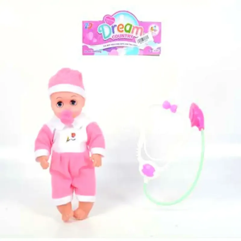 Prémium Rózsaszín ruhás baba sztetoszkóppal 31cm