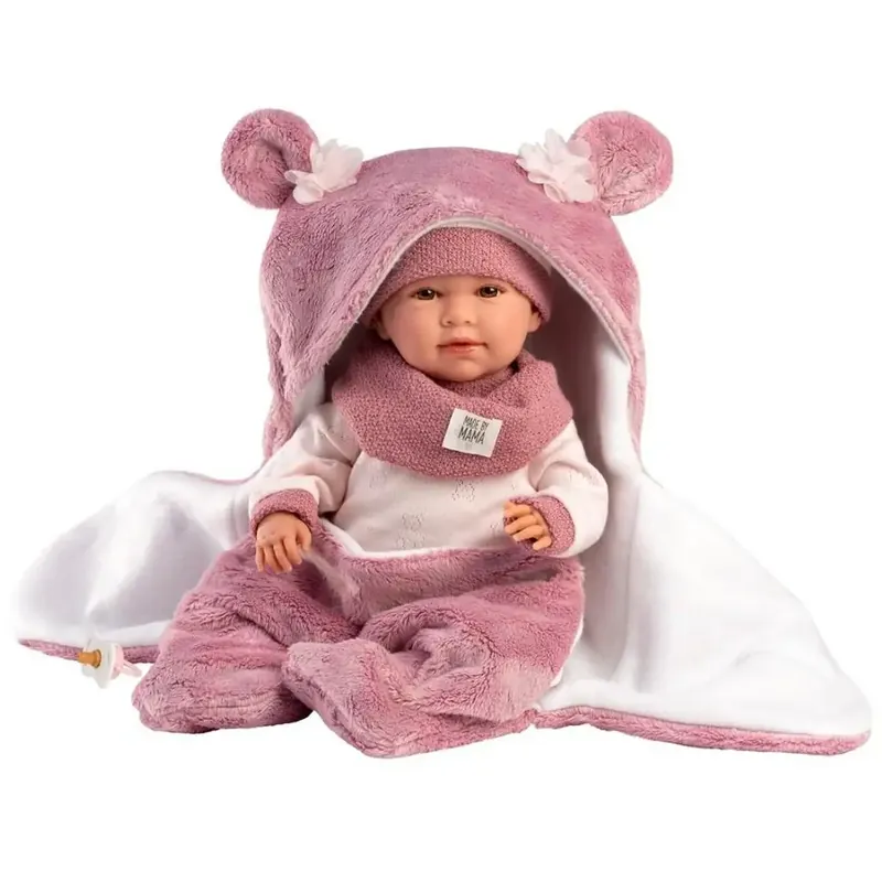 Llorens Mimi 42cm-es síró baba rózsaszín macifüles puha hálózsákkal Árengedmény