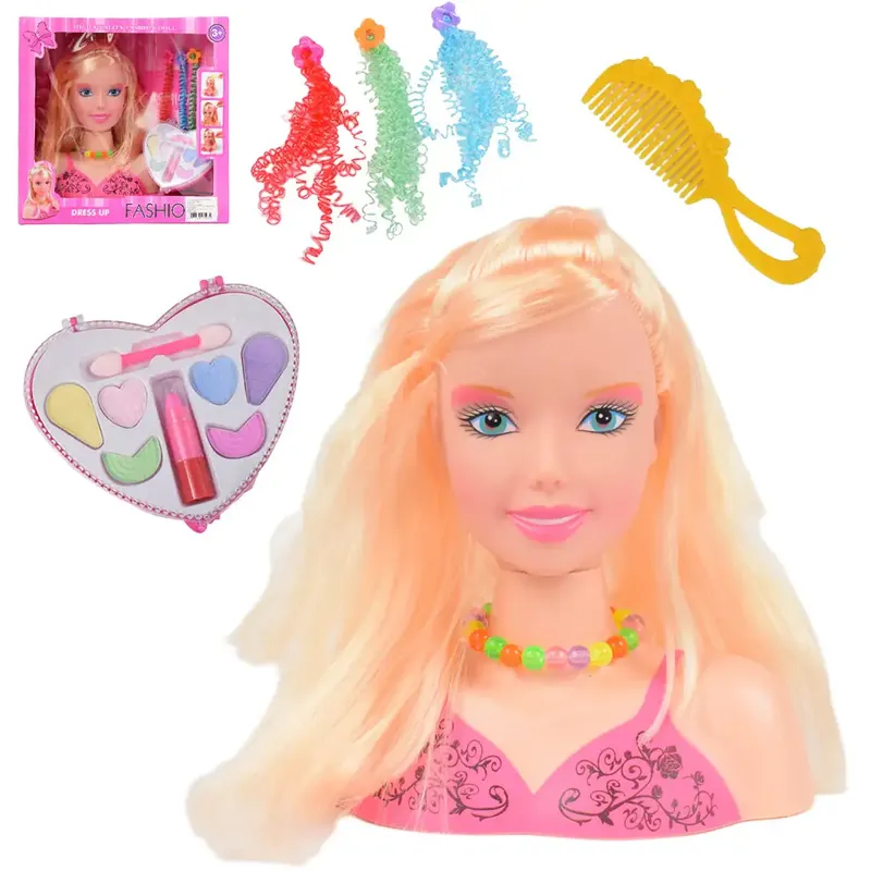 Fashion Girl Szőke hajú fésülhető és fodrászolható babafej sminkpalettával és kiegészítőkkel 21cm Prémium
