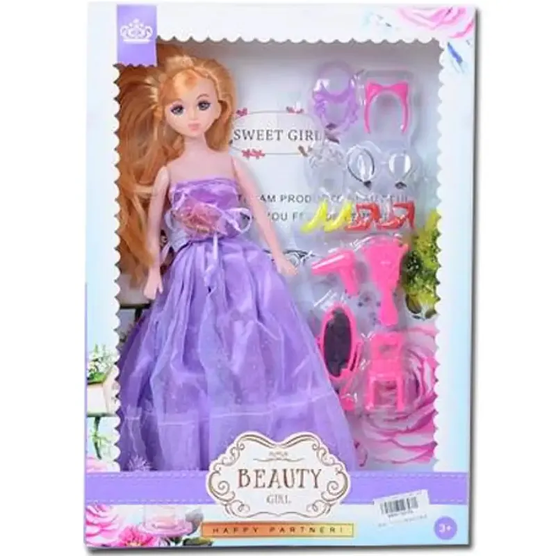 Azonnal elérhető Hercegnő baba lila ruhában 30cm