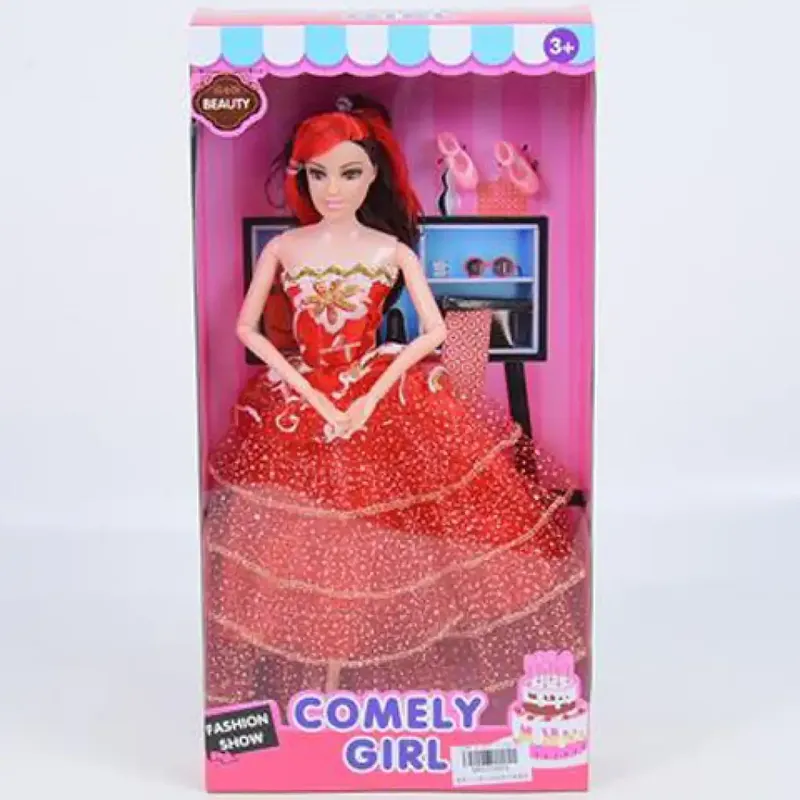 Olcsóbb Comely Girl 28cm-es divatbaba piros estélyi ruhában kiegészítőkkel