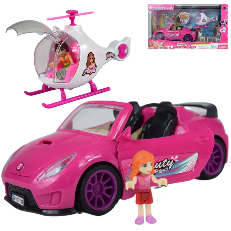 Fashion Sport Car Rózsaszín sportautó szett fénnyel és hanggal, helikopterrel Ne maradj le