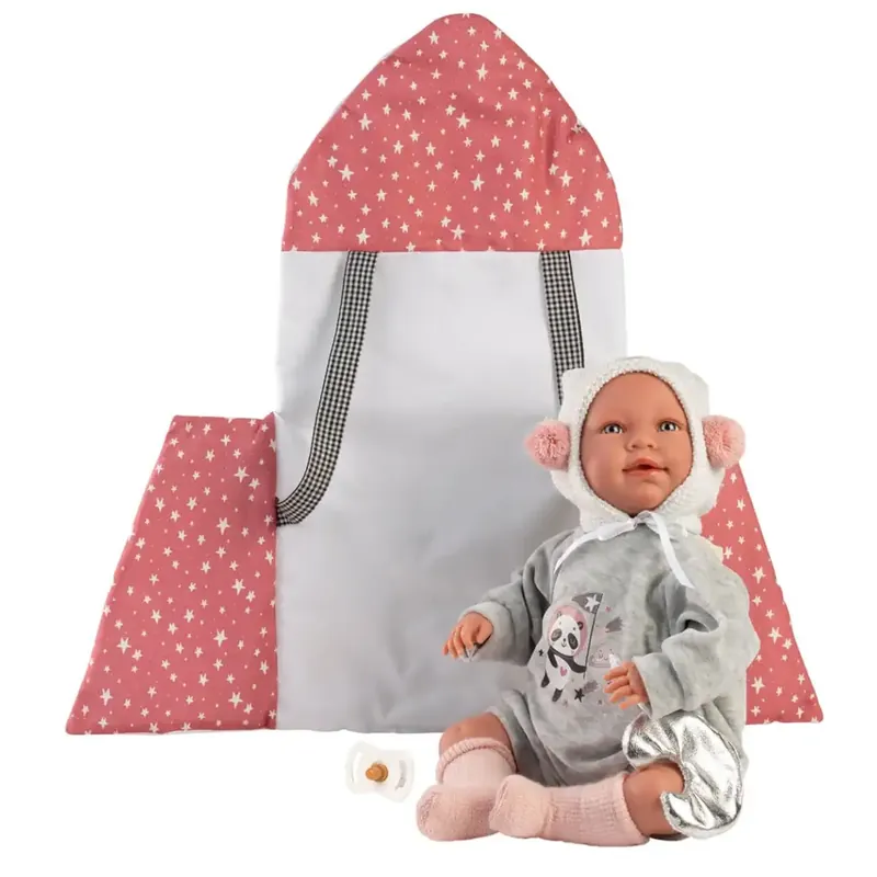 Exkluzív ajánlat Llorens Mimi 42cm-es síró baba csillagos babahordozóval