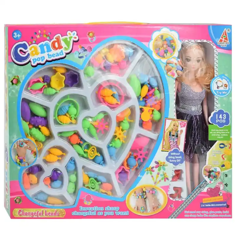 Utolsó esély Candy PopBead 143db-os Ékszerkészítő gyöngyszett babával, színes gyöngyökkel, gyűrűkkel és kiegészítő elemekkel