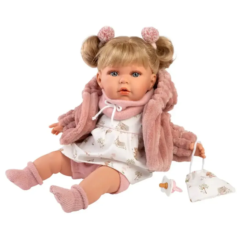 Utolsó esély Llorens Júlia 42cm-es síró baba cumival rózsaszín kabátban