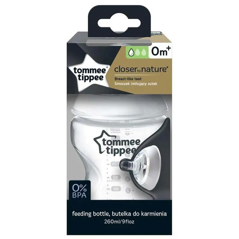 Tommee Tippee Closer To Nature átlátszó cumisüveg 260ml (0 hó+) Legnépszerűbb