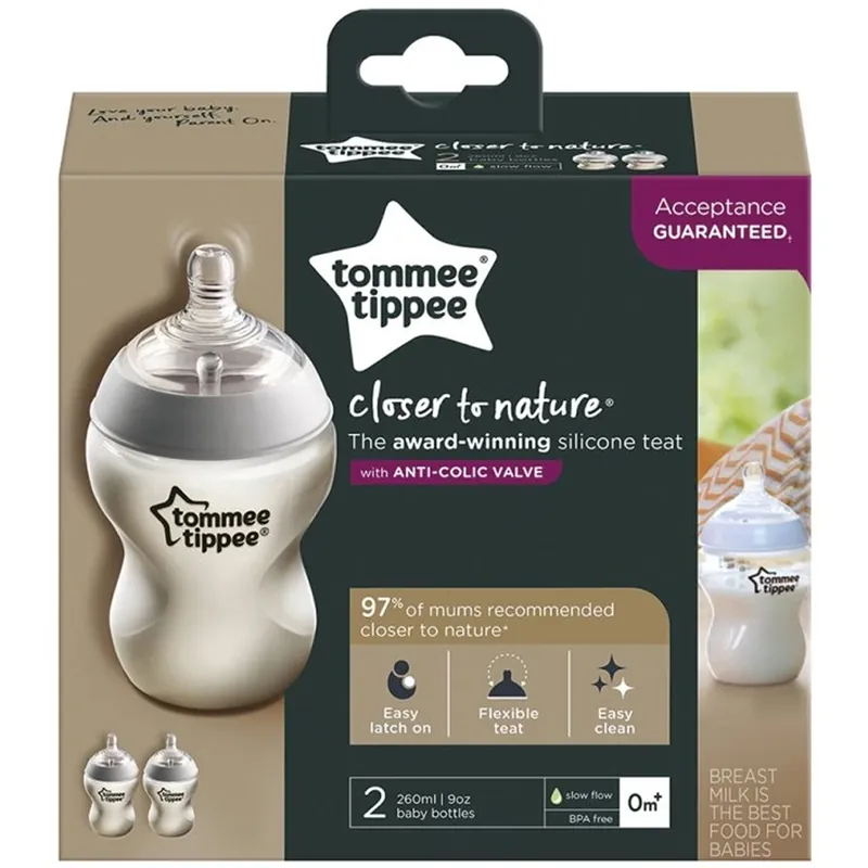 Kiárusítás Tommee Tippee Closer To Nature ANTI-COLIC cumisüveg 260ml 2db-os szett (0 hó+)