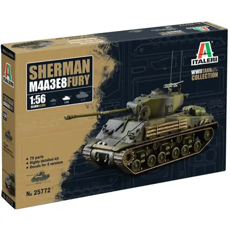 Outlet Italeri 1/56 M4A3E8 Sherman Fury tank makett