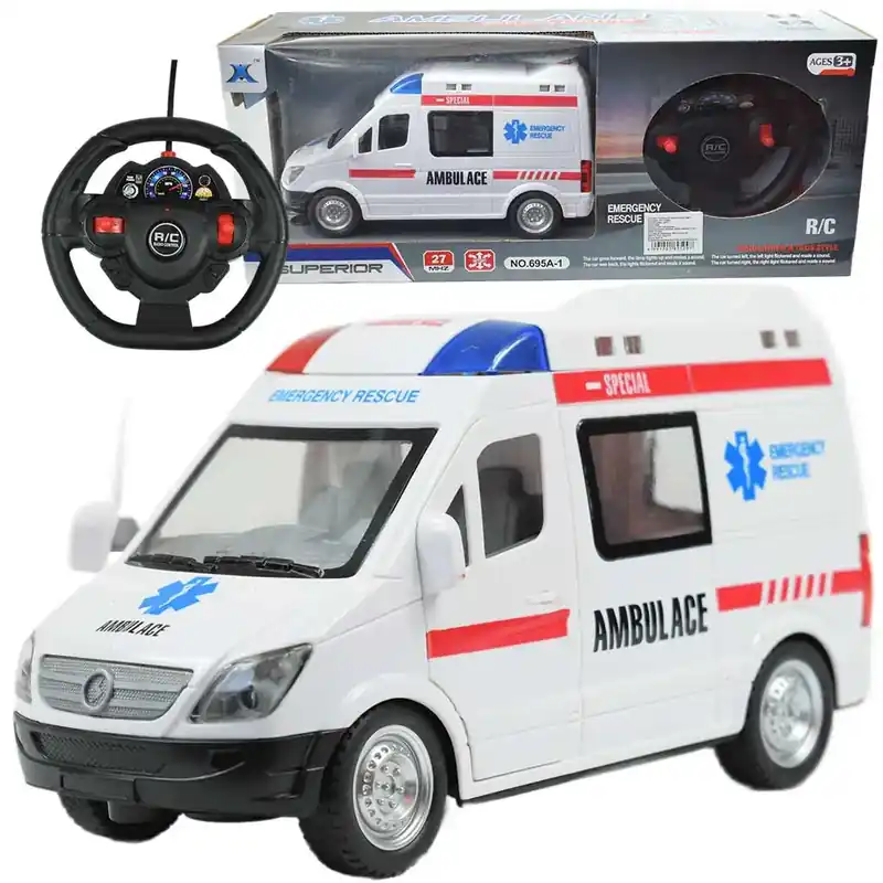 RC Távirányítós mentőautó fényeffektekkel 1/48-as méretarány 27 MHz 23cm Gyors kiszállítás