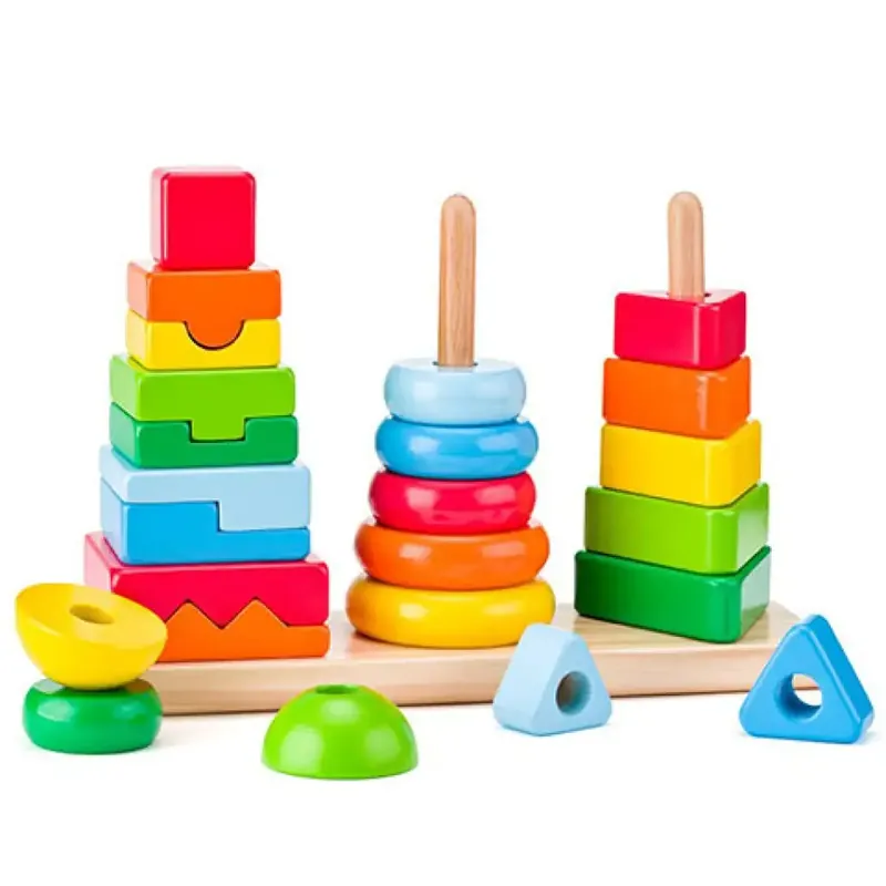 Prémium Montessori fa toronyépítő játékszett - Woodyland