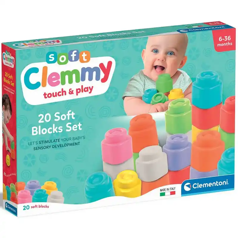 Gyors kiszállítás Clemmy Touch Play puha színes építőkocka 20db-os szett - Clementoni