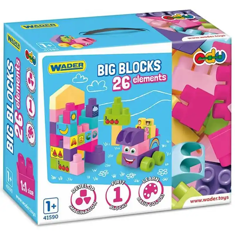 Nagy építőkocka szett rózsaszín elemekkel 26db-os - Wader Olcsóbb