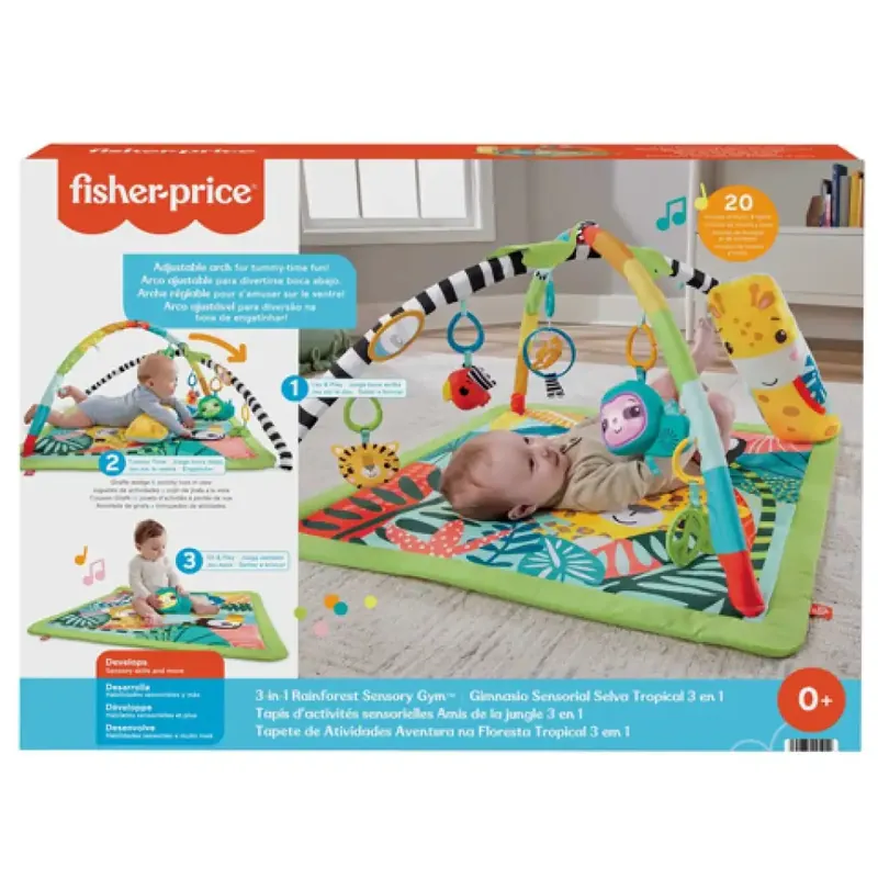Biztonságos fizetés Fisher-Price Esőerdő 3 az 1-ben játszószőnyeg zenélő lajhárral és pocakpárnával - Mattel