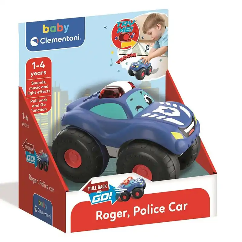 Gyors kiszállítás Roger, hátrahúzós baby rendőrautó hanggal és fénnyel - Clementoni
