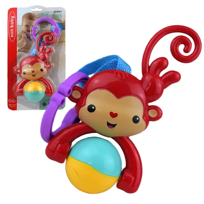 Csak ma Sun Baby Vidám majom BPA mentes csörgő forgó gömbbel