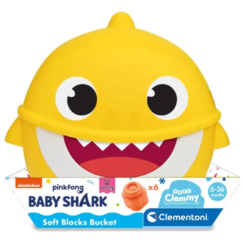 Baby Shark építőkocka tárolóban - Clementoni Szuper akció