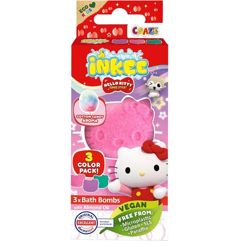 Craze Inkee Vegán fürdő bomba formák - Hello Kitty vattacukor aromával 3db-os Kiárusítás