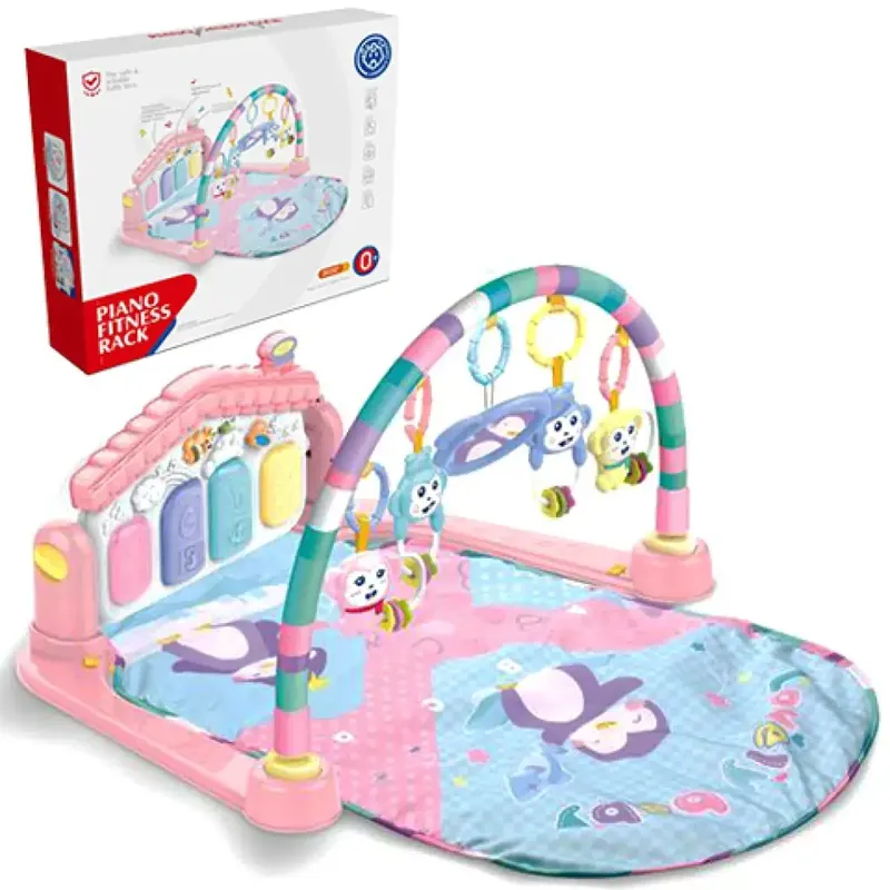 Baby fitness zenélő és foglalkoztató játszószőnyeg lábzongorával pink színben Gyors szállítás