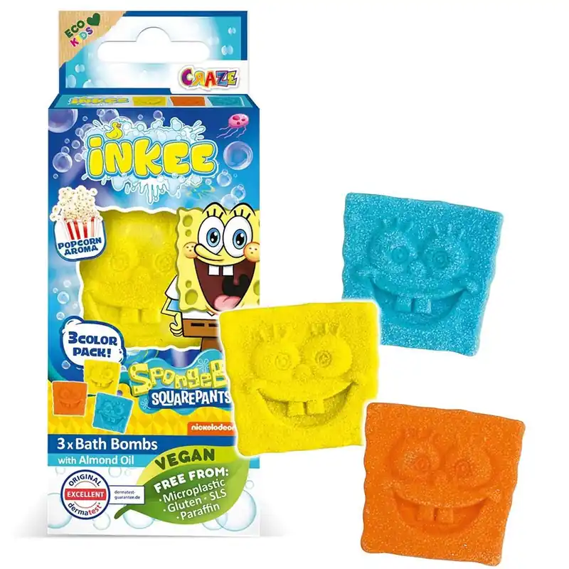 Gyors szállítás Craze Inkee Vegán fürdő bomba forma - Spongya Bob popcorn aromával 3db-os