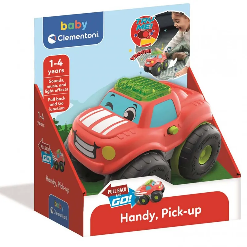 Újdonság Handy, hátrahúzós baby pick-up autó hanggal és fénnyel - Clementoni