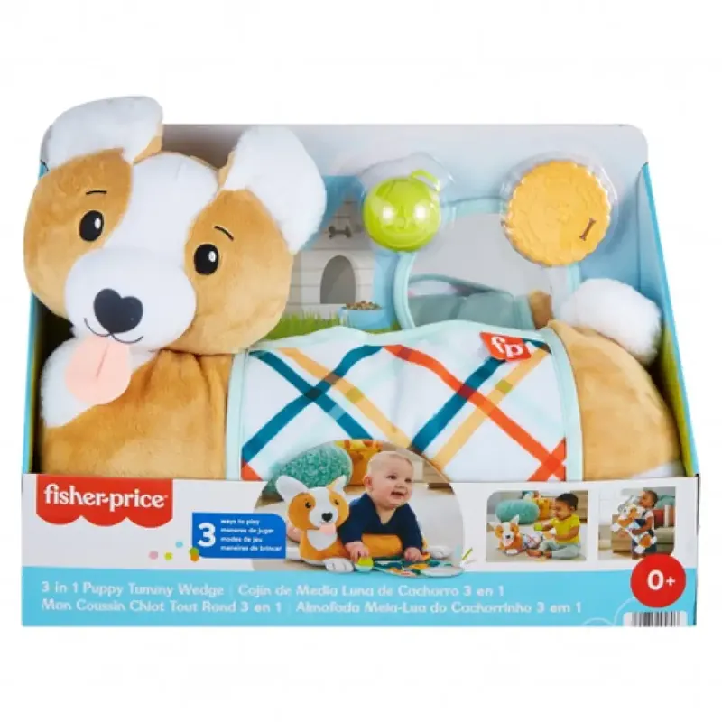Exkluzív ajánlat Fisher-Price Corgie Puppy Nőj velem pocakpárna csörgővel, rágókával és tükörrel - Mattel