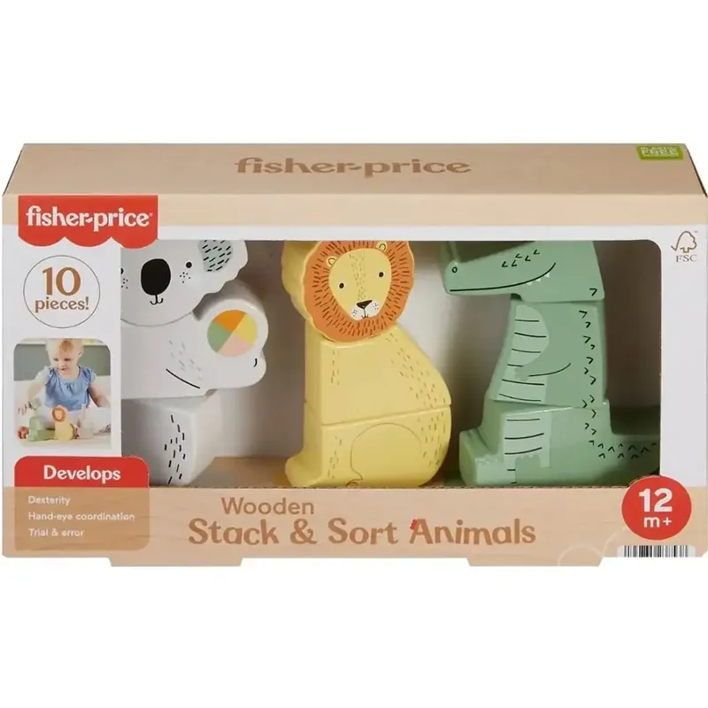 Biztonságos fizetés Fisher-Price Wood Fa állatos rakosgató - Mattel