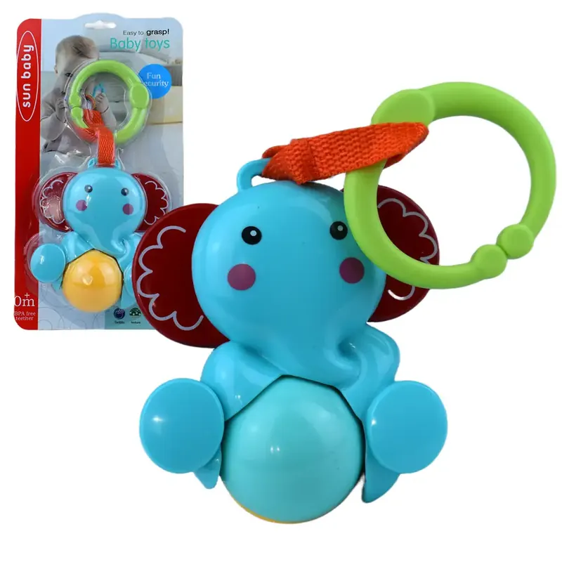 Ne maradj le Sun Baby Vidám elefánt BPA mentes bébi csörgő, forgó gömbbel