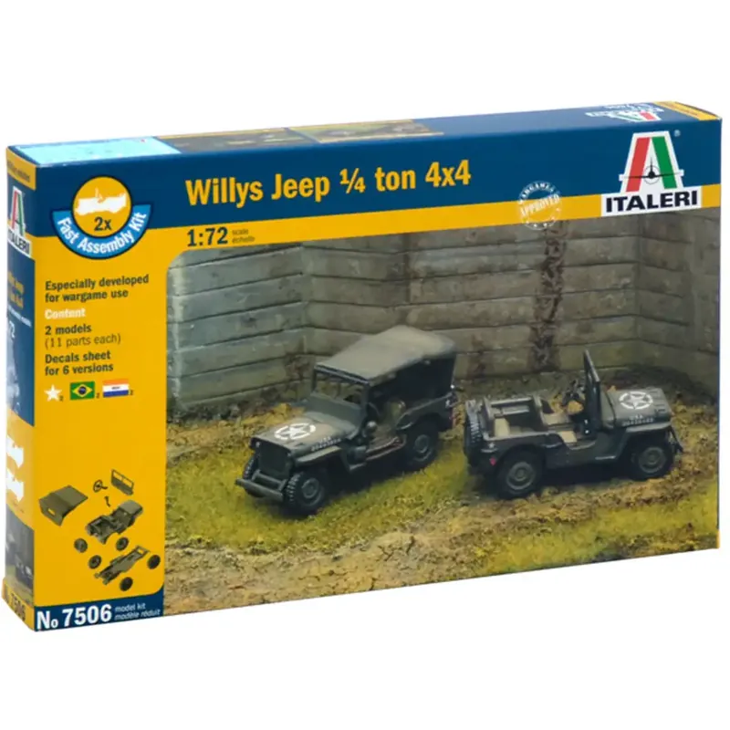 Népszerű Italeri 1/72 Willys Jeep 1/4 ton 4x4 katonai járművek 2db-os makett szett