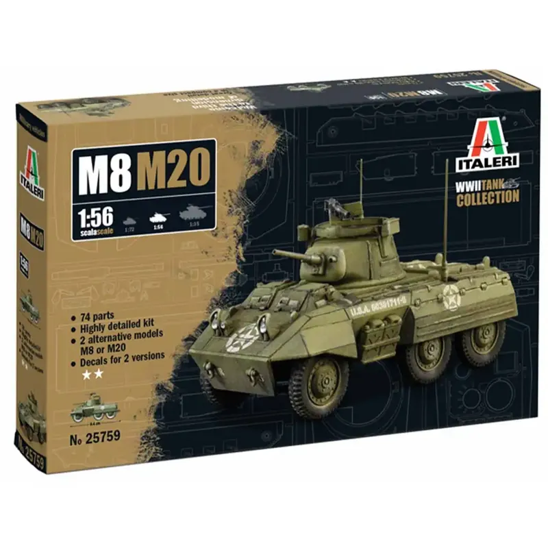 Alacsony ár Italeri 1/56 M8/M20 tank makett