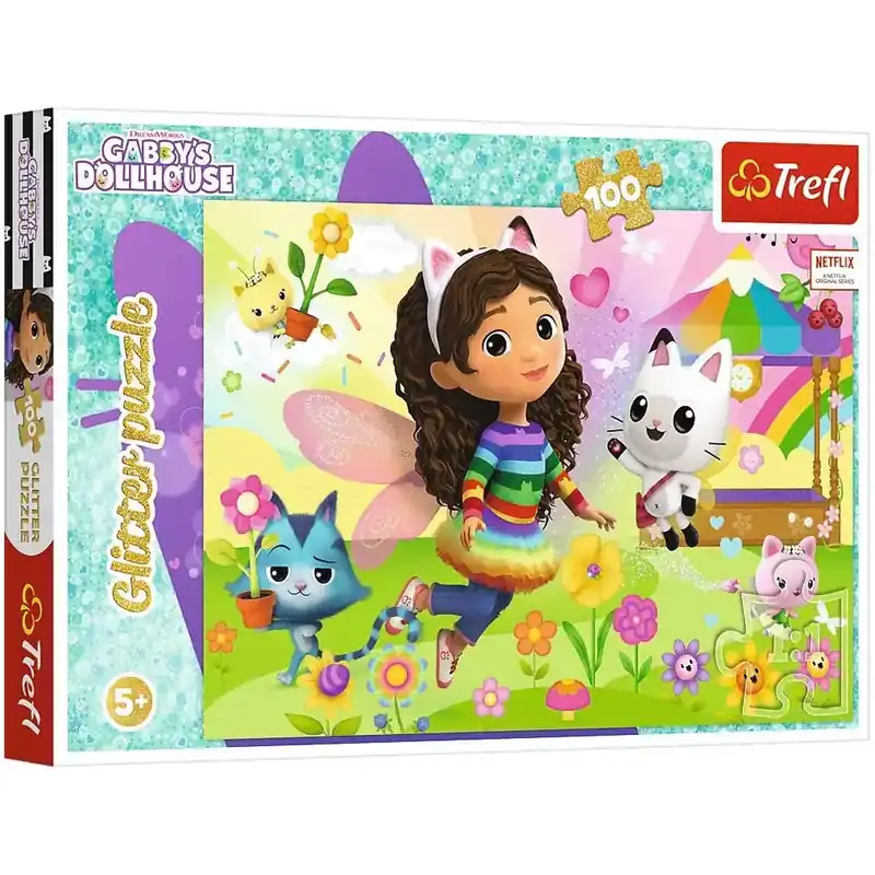 Prémium Gabi babaháza Csillogó kaland 100db-os glitteres puzzle – Trefl
