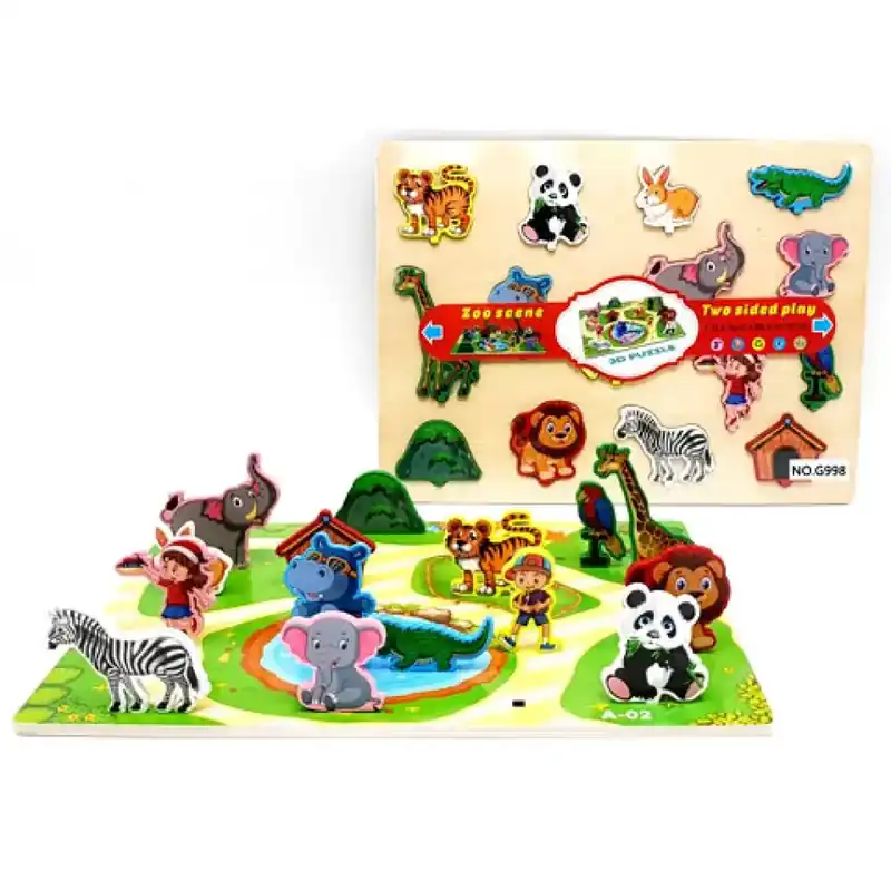 Állatos fa formaillesztő kétoldalú puzzle Prémium