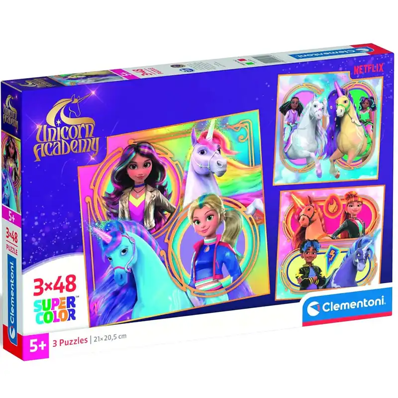 Szezonális akció Unikornis Akadémia 3x48db-os Supercolor puzzle - Clementoni