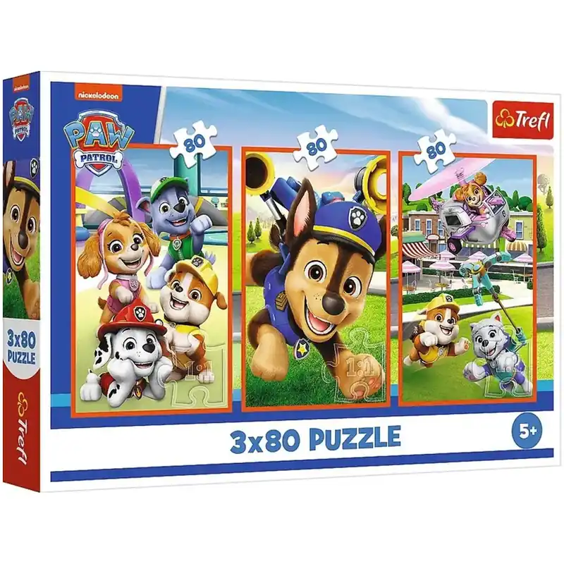 Mancs Őrjárat mosolygós kutyák 3x80db-os puzzle - Trefl Prémium