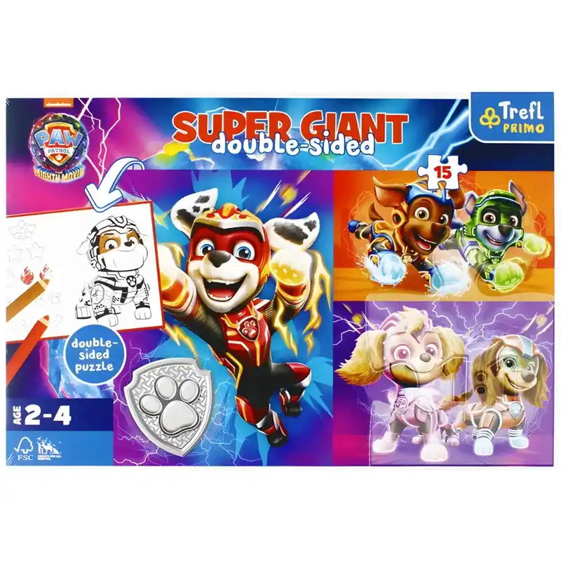 Újdonság Mancs őrjárat A szuper film - Óriás kétoldalas színezhető 15 db-os puzzle - Trefl