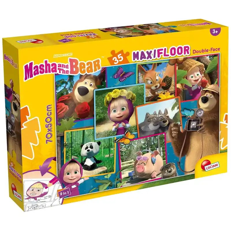 Gyors kiszállítás Mása és a medve képek 2 az 1-ben 35db-os maxi padló puzzle és színező 70x50cm - Lisciani