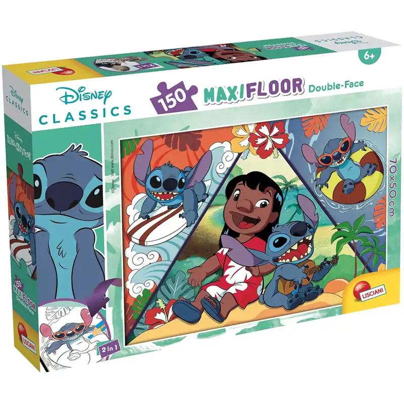 Szezonális akció Stitch 2 az 1-ben 150db-os maxi puzzle és színező 70x50cm - Lisciani