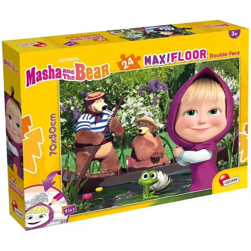 Alacsony ár Mása és a medve 2 az 1-ben 24db-os maxi padló puzzle és színező 70x50cm - Lisciani