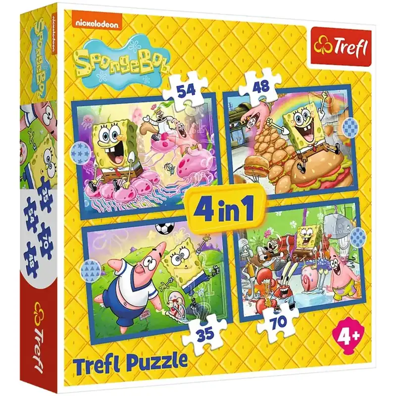 Azonnali szállítás Spongyabob 4 az 1-ben 35-48-54-70db-os puzzle - Trefl