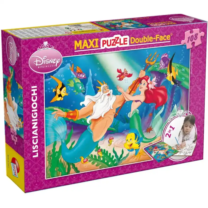 Azonnal elérhető Ariel a kis hableány 2 az 1-ben 108db-os puzzle és színező 70x50cm - Lisciani