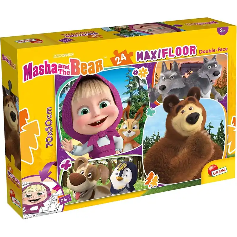 Biztonságos fizetés Mása és a medve 2 az 1-ben maxi 24db-os puzzle és színező 70x50cm - Lisciani