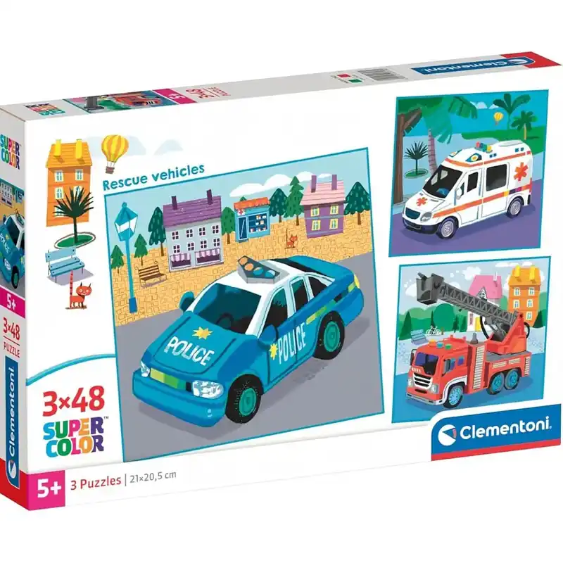 Mentőjárművek 3x48db-os Supercolor puzzle - Clementoni Gyors szállítás