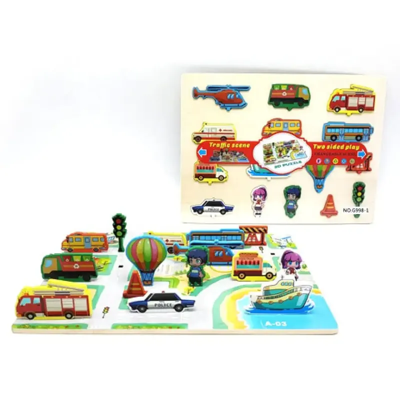 Városi forgalom fa kétoldalú puzzle Olcsóbb