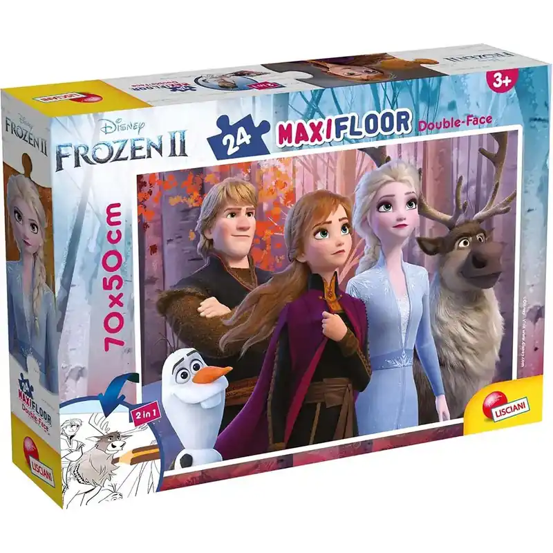 Szezonális akció Jégvarázs főszereplői 2 az 1-ben maxi 24db-os puzzle és színező 70x50cm - Lisciani