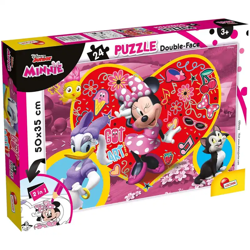 Legkelendőbb Minnie egér 2 az 1-ben 24db-os puzzle és színező 50x35cm - Lisciani